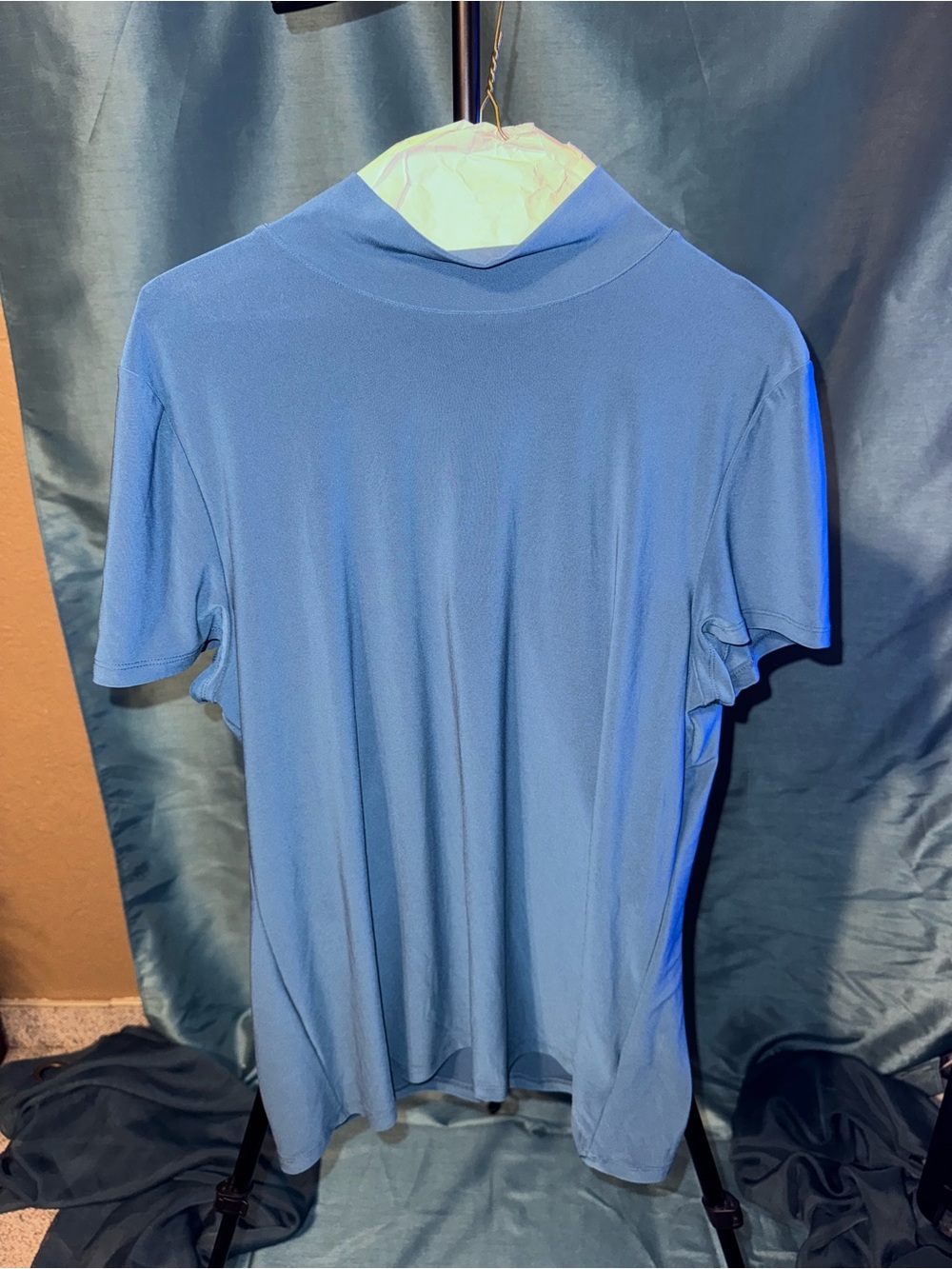 Anne Klein Blue Mock Neck Short Sleeve Stretch Top Size XL